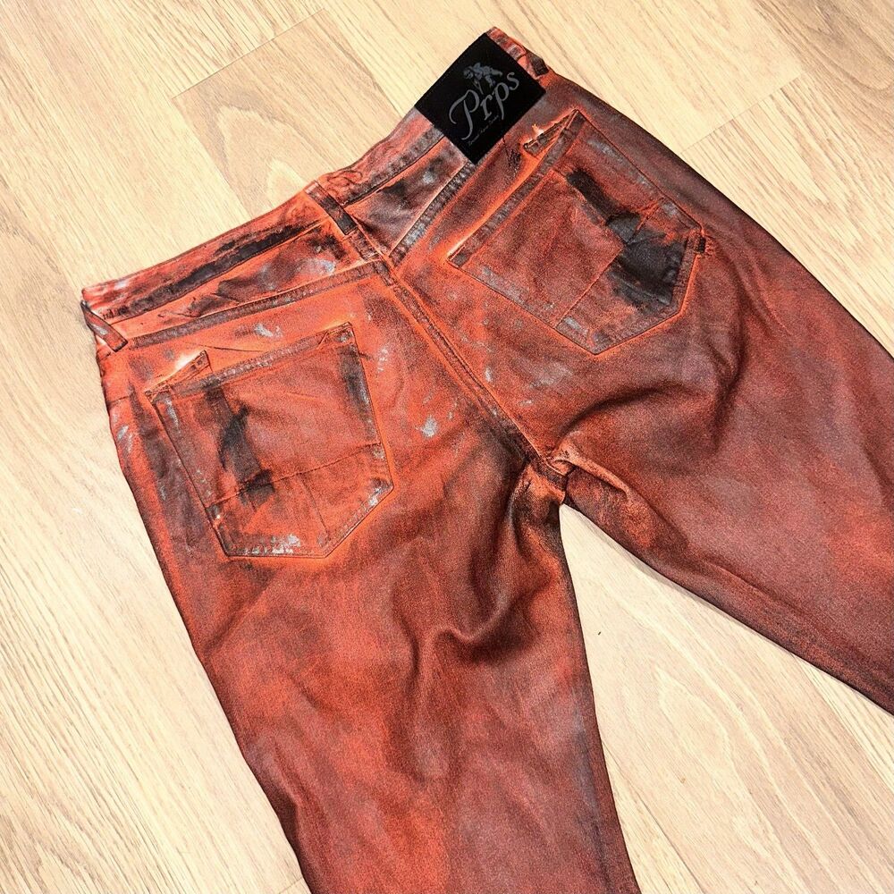 Prps Demon Wisteria Red Waxed Distressed Jeans Streetwear 32x30 USA Designer